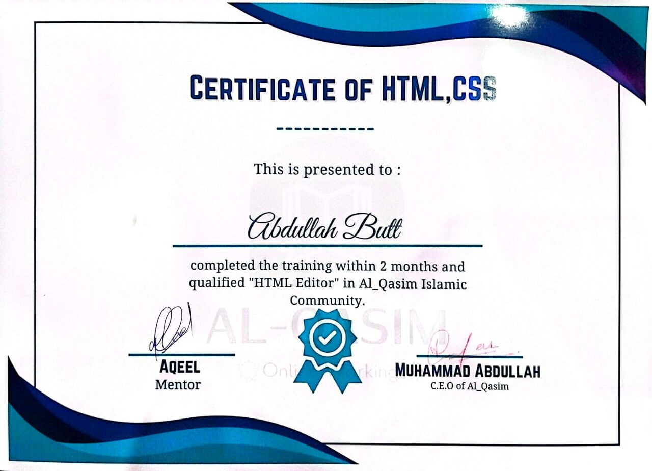 html css Programming Certificate