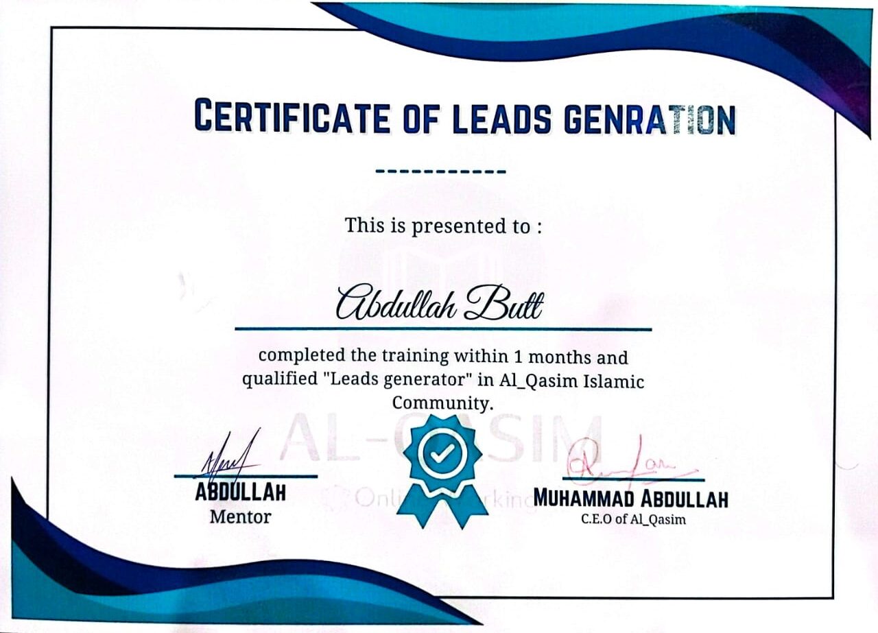 Leads Genration Certificate