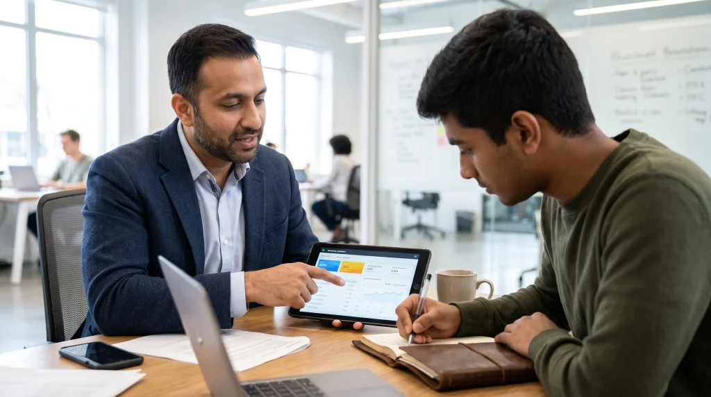 abdullah butt providing one on one commercial mentorship and digital strategy guidance to a student entrepreneur
