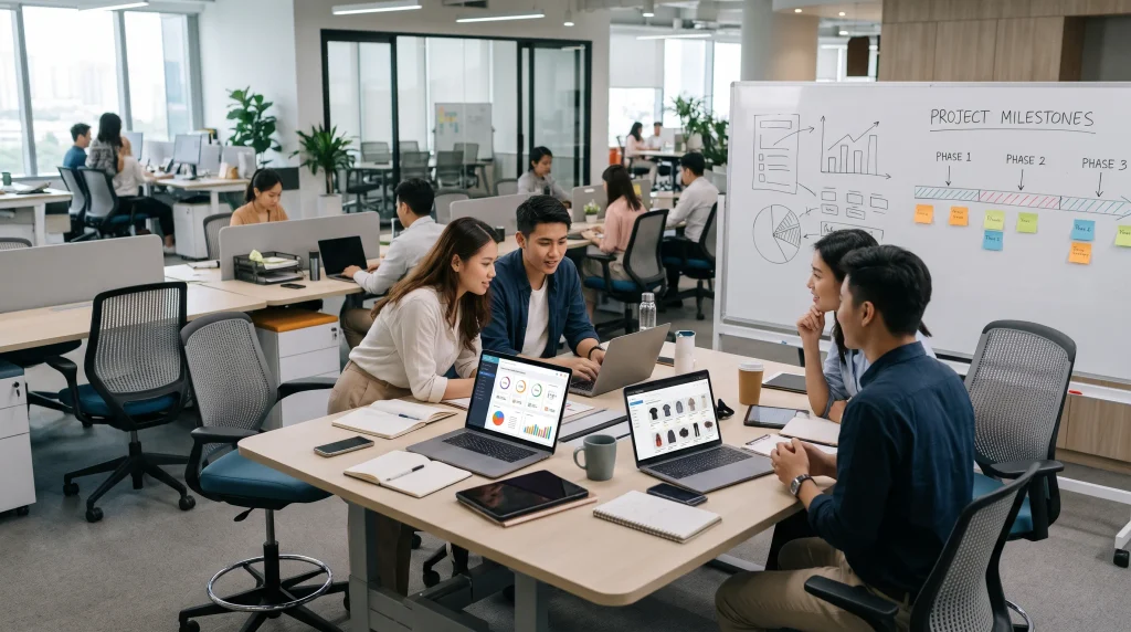 alkasim group of owners modern enterprise workspace where student entrepreneurs collaborate on digital business projects