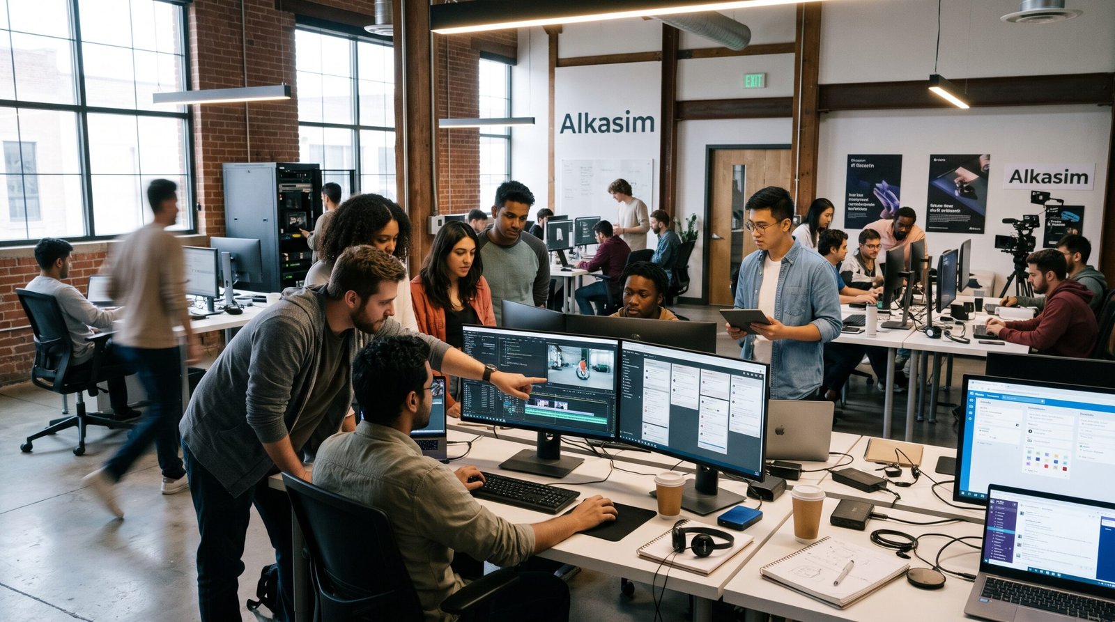 ambitious students collaborating on live digital projects and production level freelancing workflows in a modern technical lab setting.