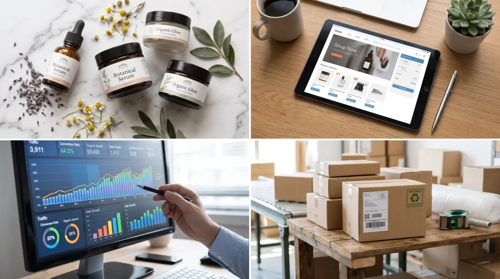 four commercial business pathways for students including organic products, e commerce, digital marketing, and product reselling