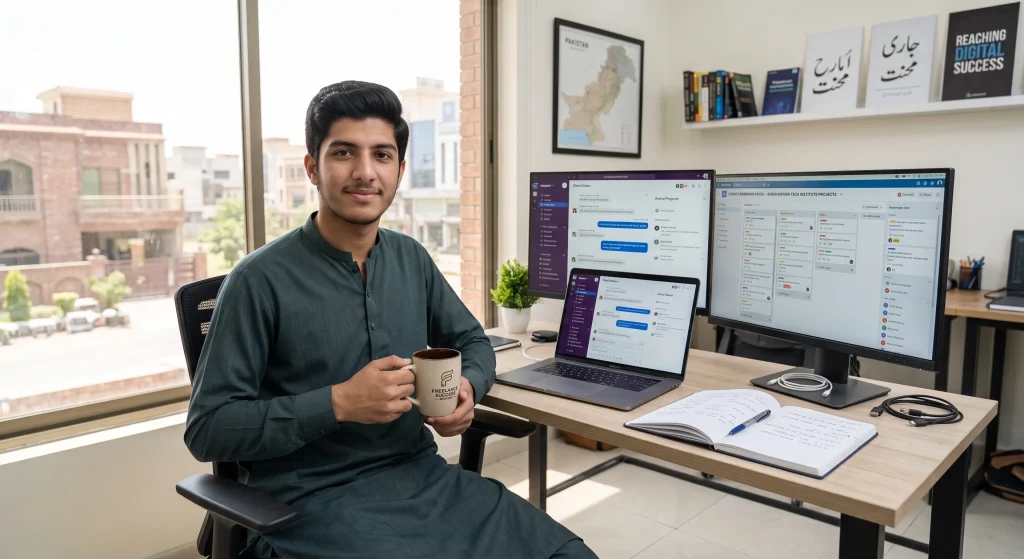 freelancer working productively on client projects after completing it training in sheikhupura