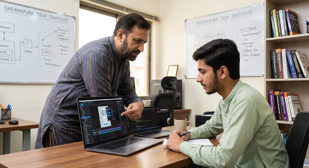 it instructor providing one on one practical digital skills guidance to a student in sheikhupura