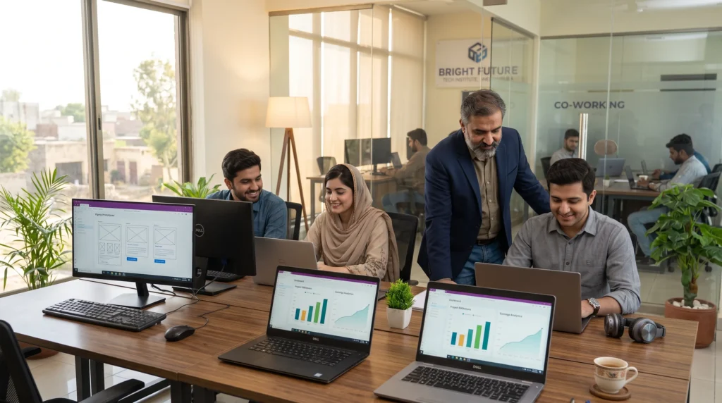 Best Online Working Platform in Sheikhupura: How Alkasim Combines Digital Skills With Real Earning compressed students and mentors collaborating on digital skills and online working at alkasim sheikhupura institute